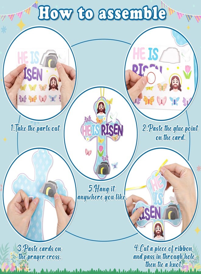 80UncleKimby 48PCS Easter Crafts for Kids He is Risen Make Your Own Jesus Resurrection Cross Hanging Decorations Classroom Activity Church Party Decor Gifts（Blue） - Image 4